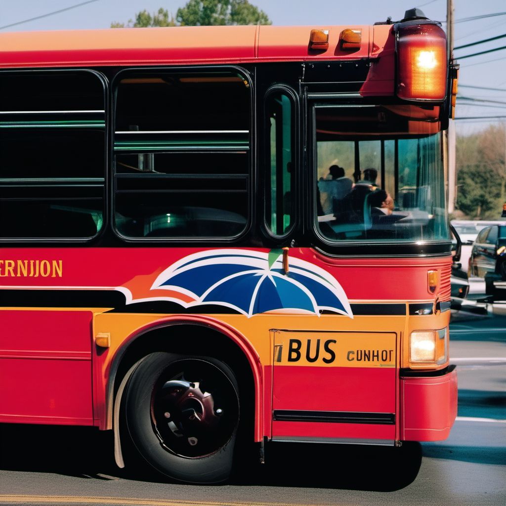 Unspecified bus occupant injured in collision with other and unspecified motor vehicles in nontraffic accident digital illustration