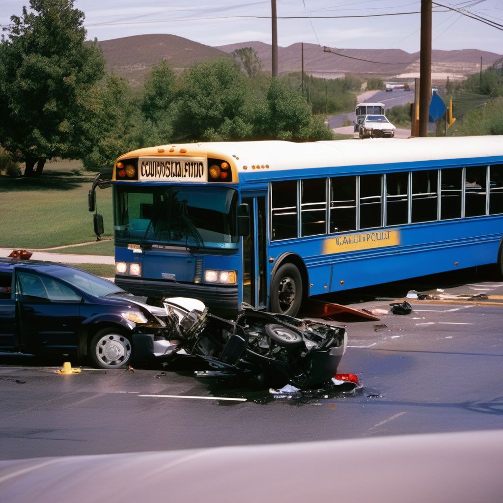 Unspecified bus occupant injured in collision with unspecified motor vehicles in nontraffic accident digital illustration