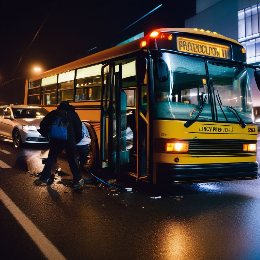 Driver of bus injured in collision with unspecified motor vehicles in traffic accident digital illustration