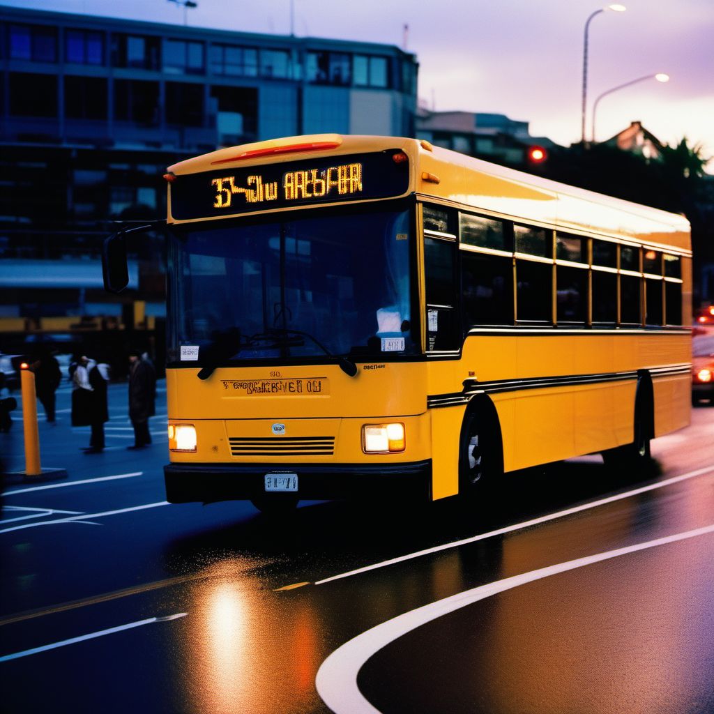 Passenger on bus injured in collision with unspecified motor vehicles in traffic accident digital illustration