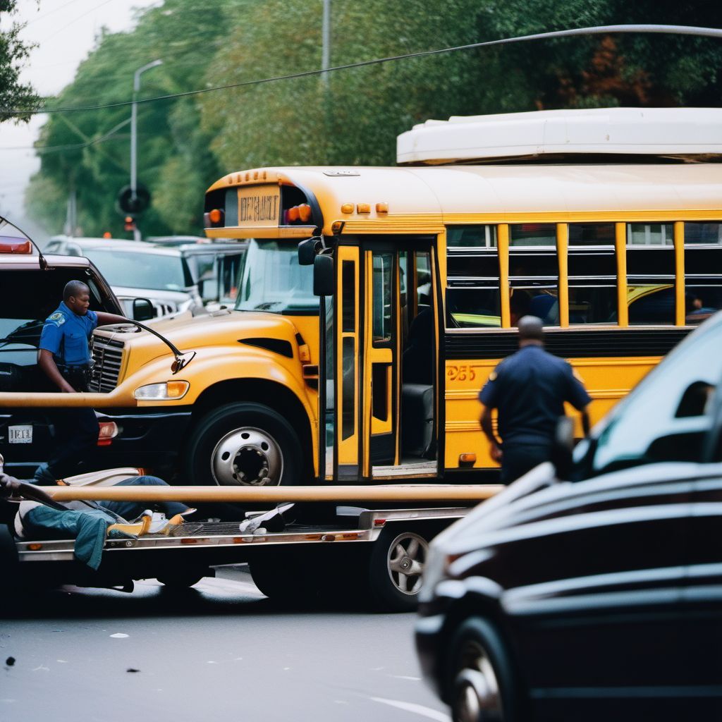 Unspecified bus occupant injured in collision with other motor vehicles in traffic accident digital illustration