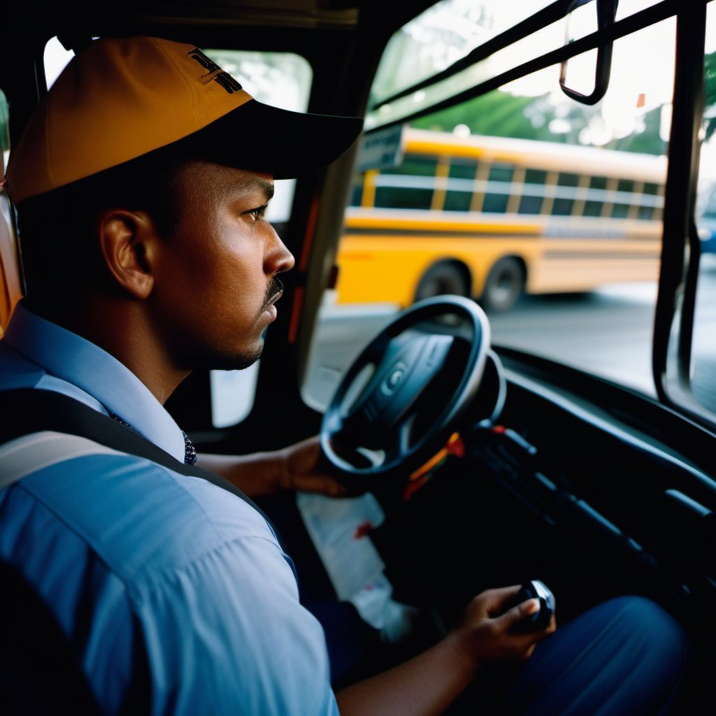 Bus occupant (driver) (passenger) injured in unspecified traffic accident digital illustration