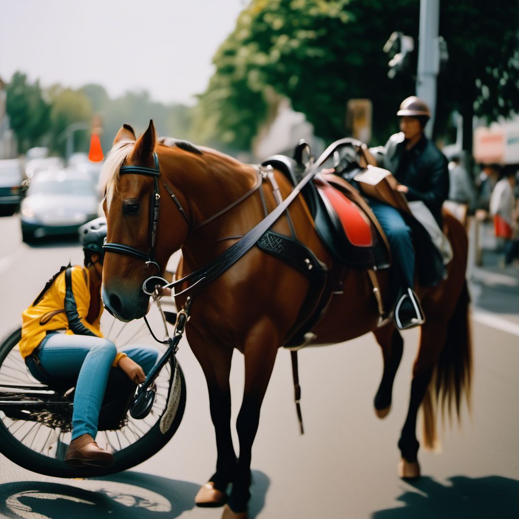 Animal-rider injured in collision with pedestrian or animal digital illustration