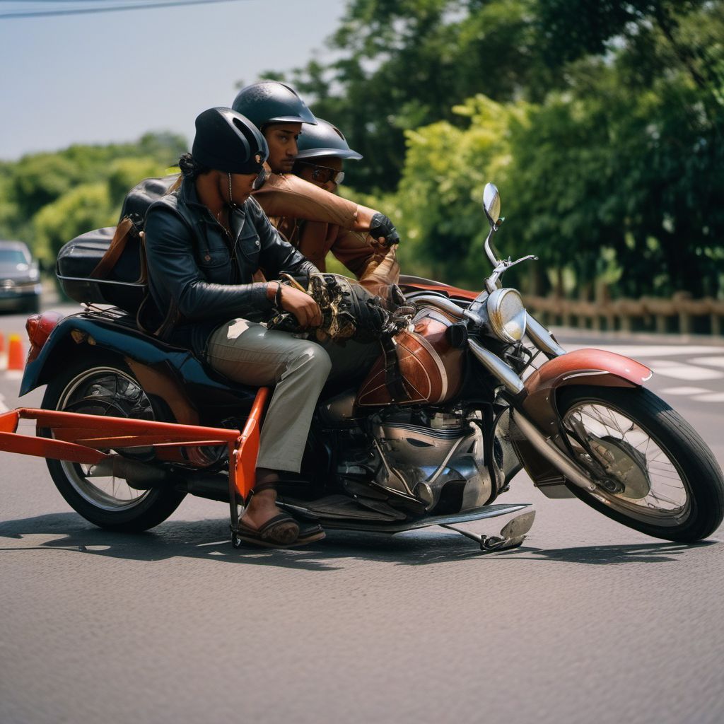 Animal-rider injured in collision with two- or three-wheeled motor vehicle digital illustration