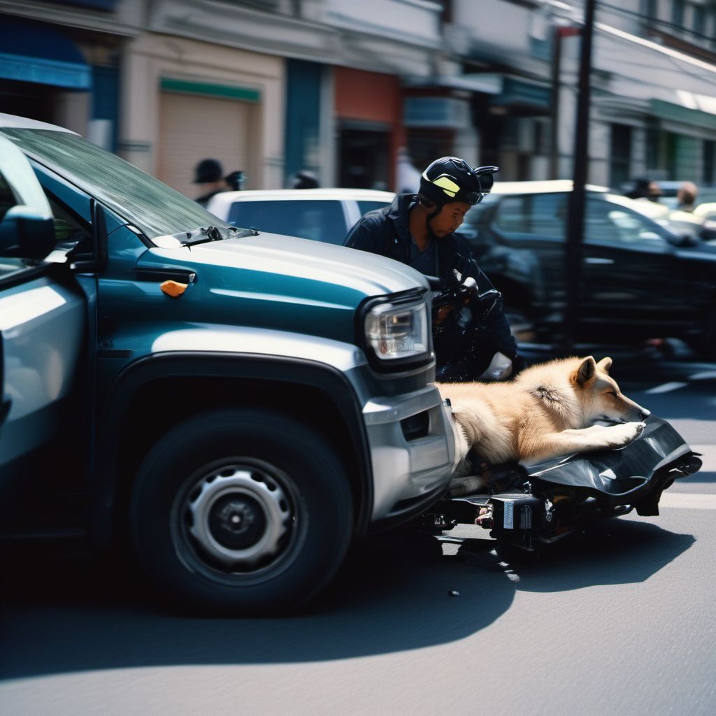 Occupant of animal-drawn vehicle injured in collision with two- or three-wheeled motor vehicle digital illustration