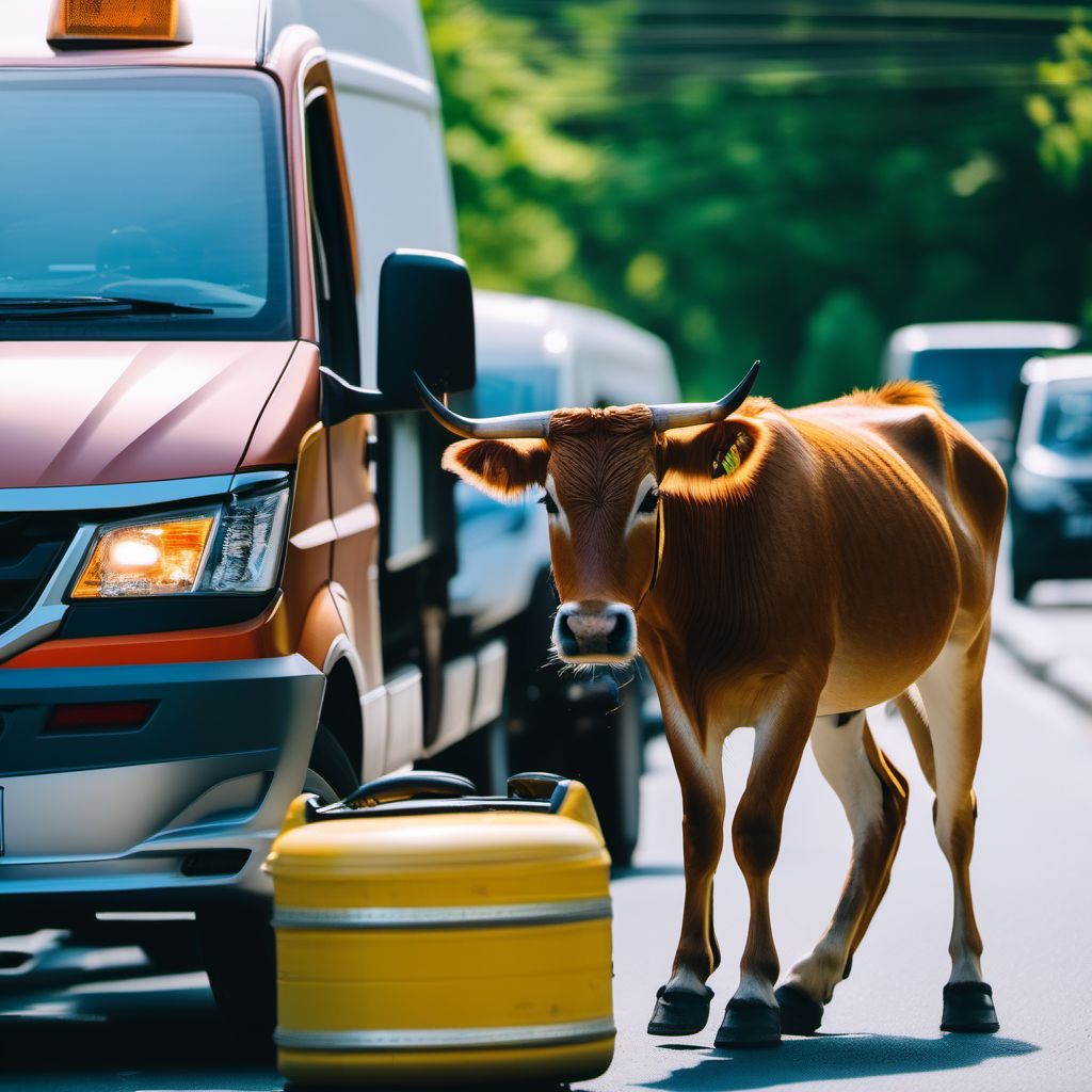 Animal-rider or occupant of animal-drawn vehicle injured in collision with car, pick-up truck, van, heavy transport vehicle or bus digital illustration