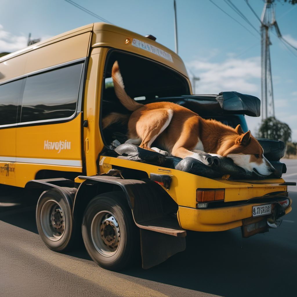 Animal-rider injured in collision with car, pick-up truck, van, heavy transport vehicle or bus digital illustration