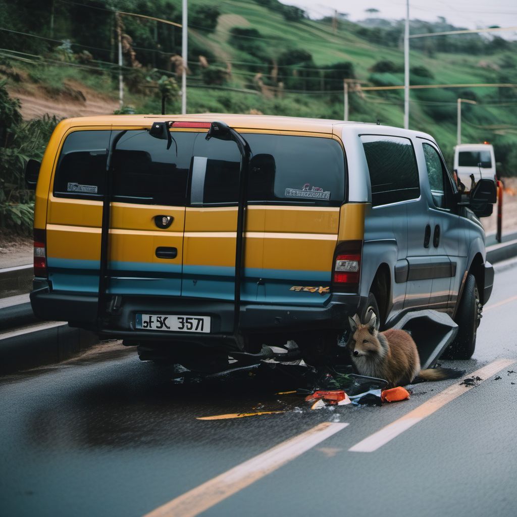 Occupant of animal-drawn vehicle injured in collision with car, pick-up truck, van, heavy transport vehicle or bus digital illustration