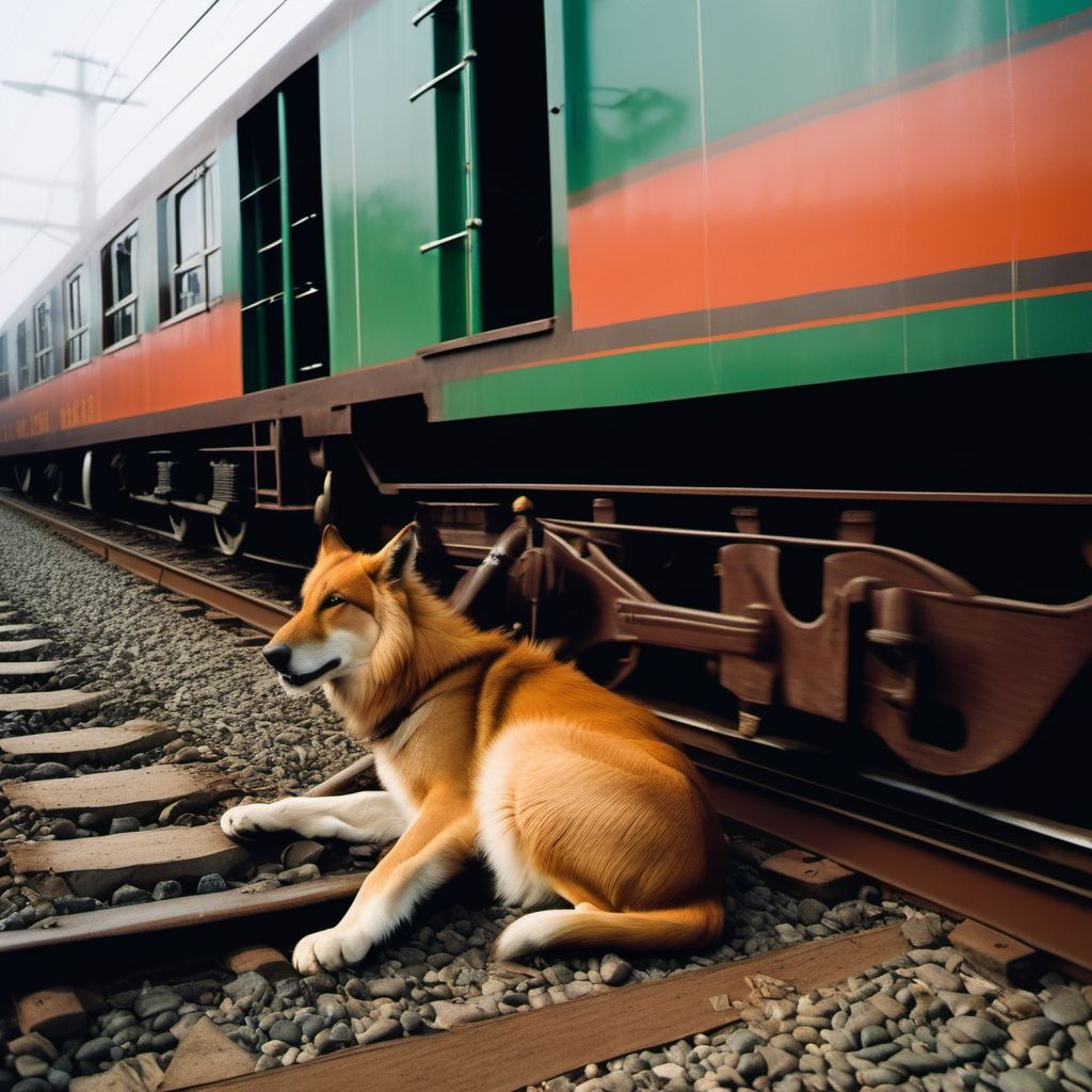 Animal-rider injured in collision with railway train or railway vehicle digital illustration