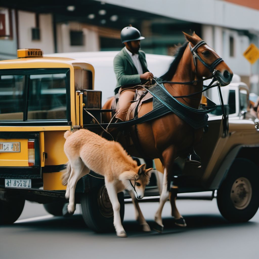 Animal-rider or occupant of animal-drawn vehicle injured in collision with fixed or stationary object digital illustration