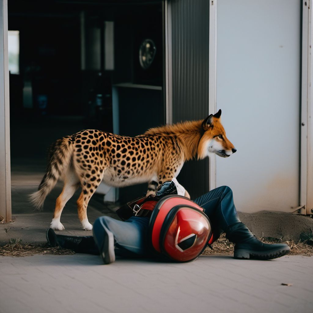 Animal-rider injured in collision with fixed or stationary object digital illustration