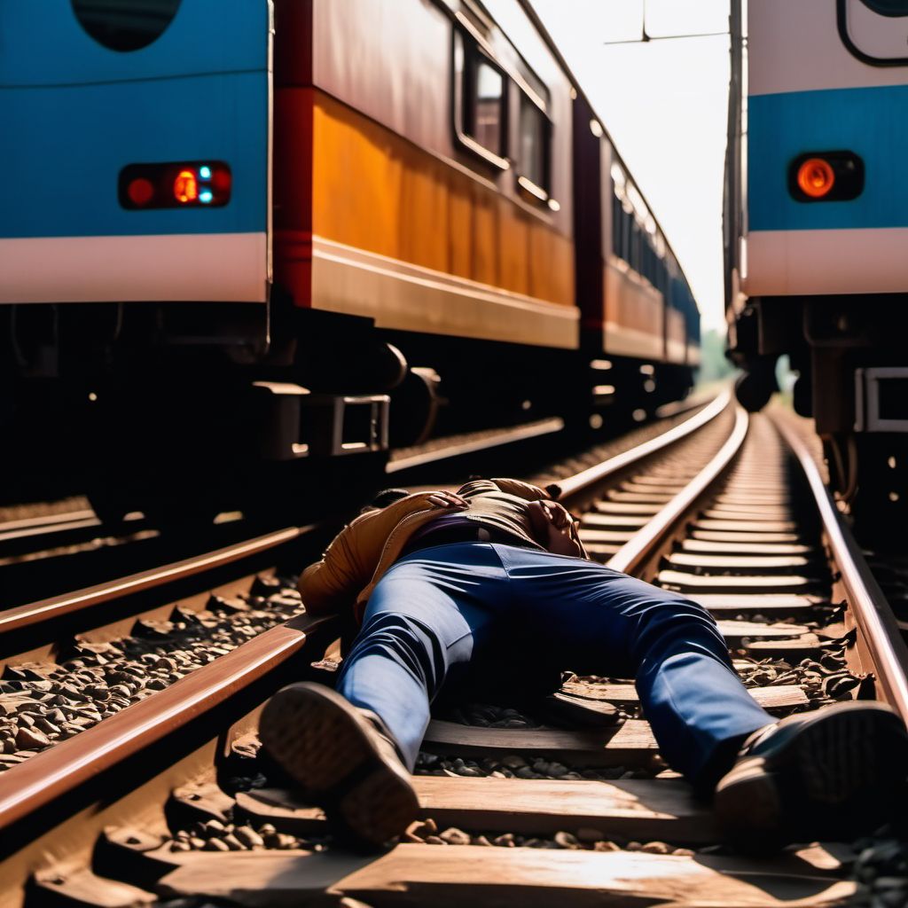 Occupant of railway train or railway vehicle injured by fall in railway train or railway vehicle digital illustration