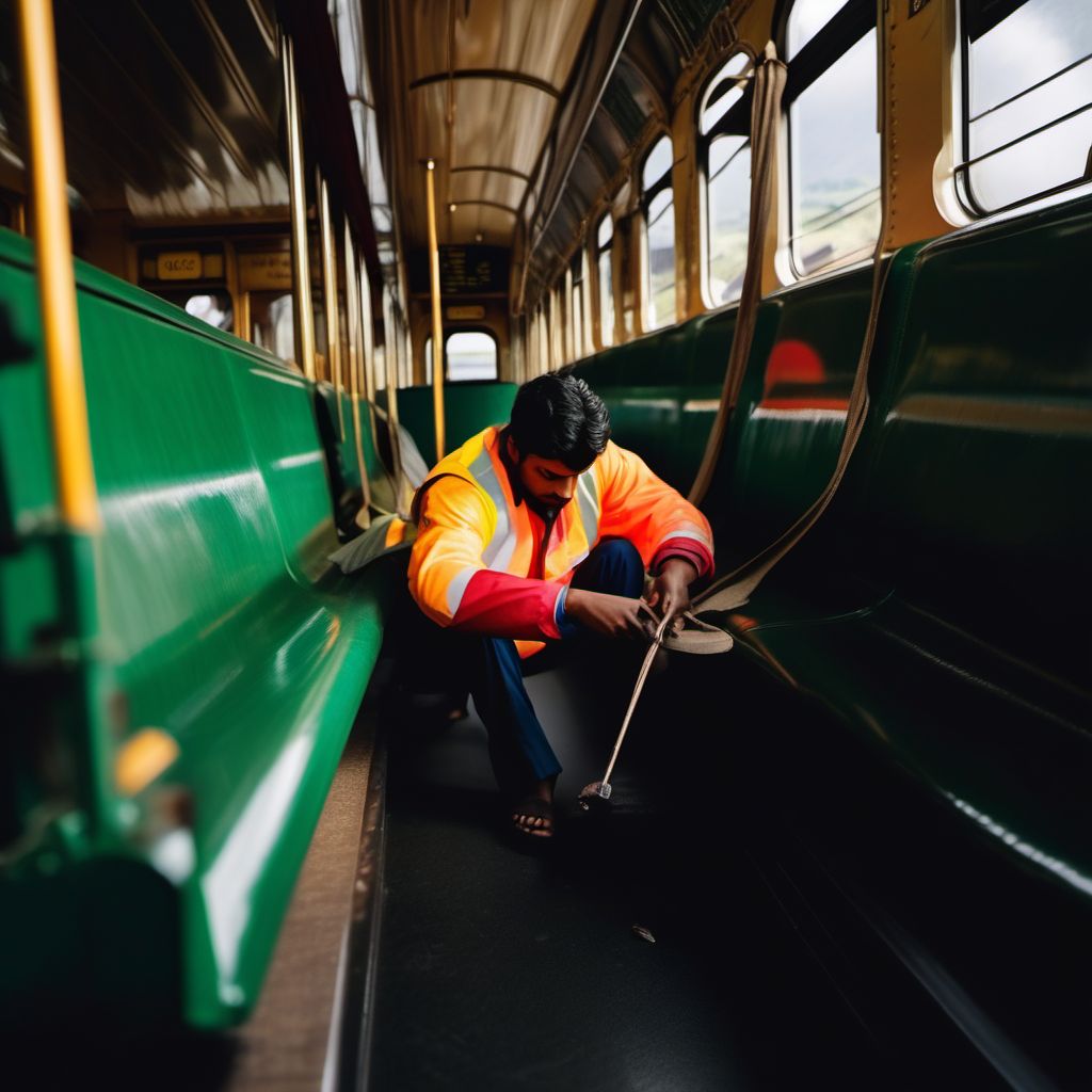 Occupant of railway train or railway vehicle injured due to object falling onto train digital illustration