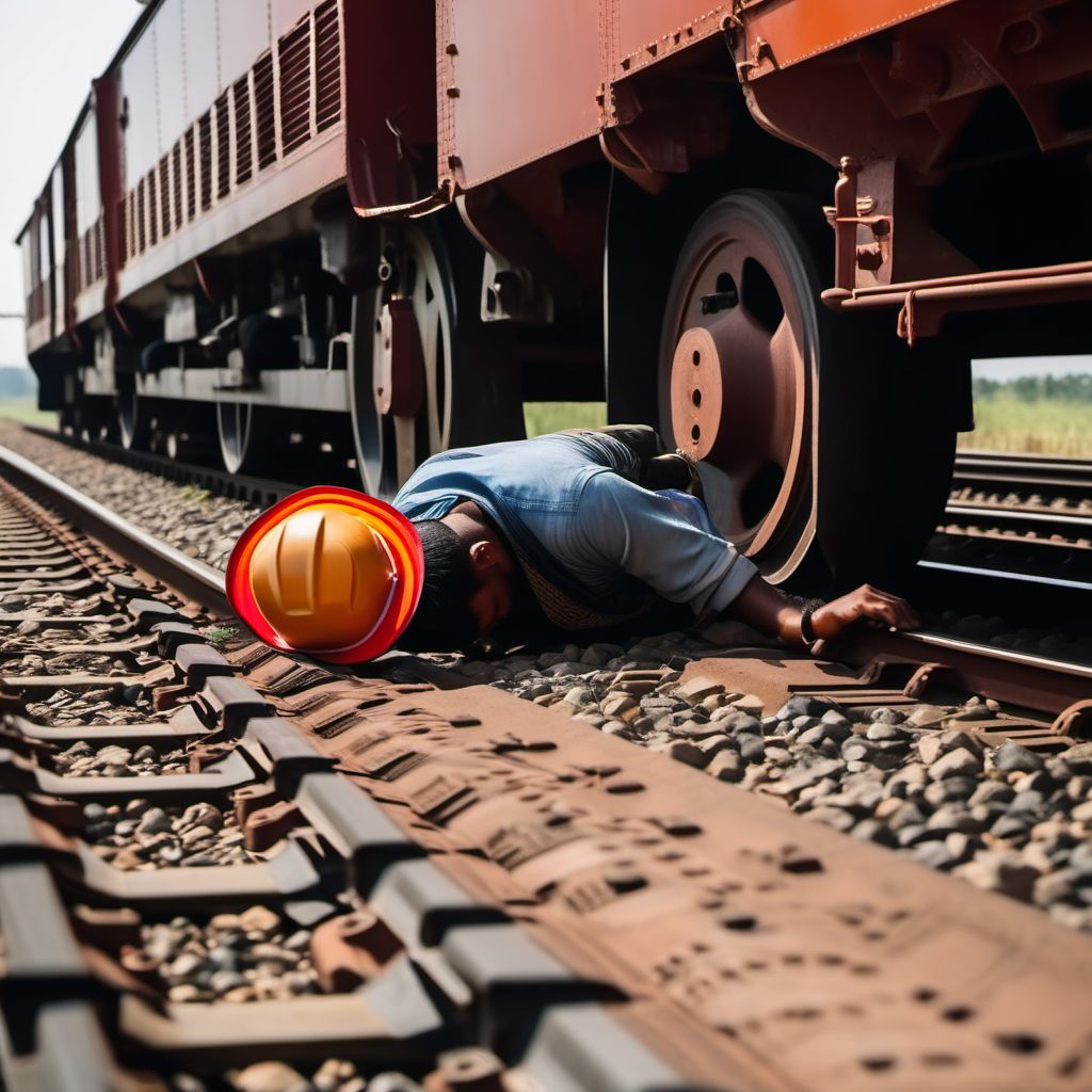 Occupant of railway train or railway vehicle injured due to collision with military vehicle digital illustration