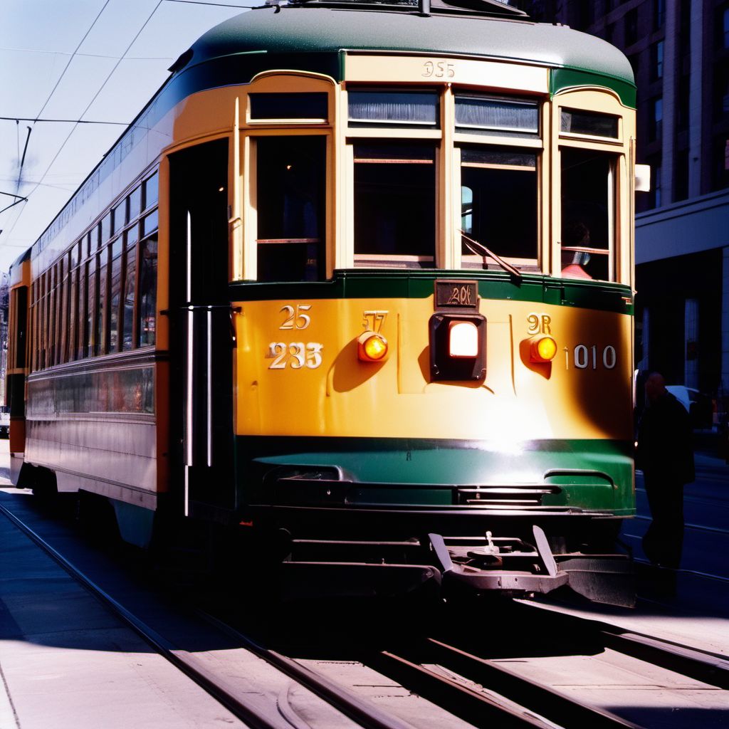 Occupant of streetcar injured in collision with or hit by rolling stock digital illustration