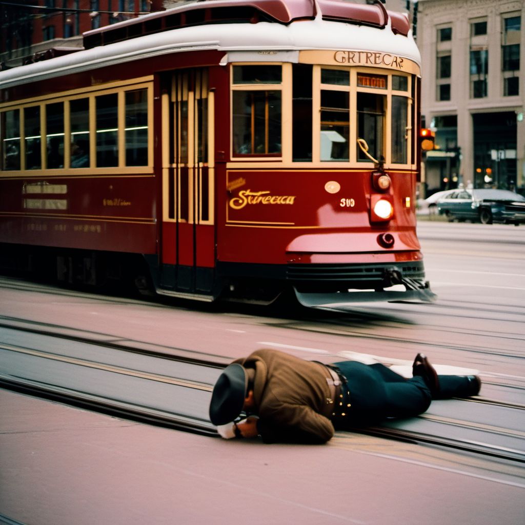 Occupant of streetcar injured by fall from streetcar digital illustration