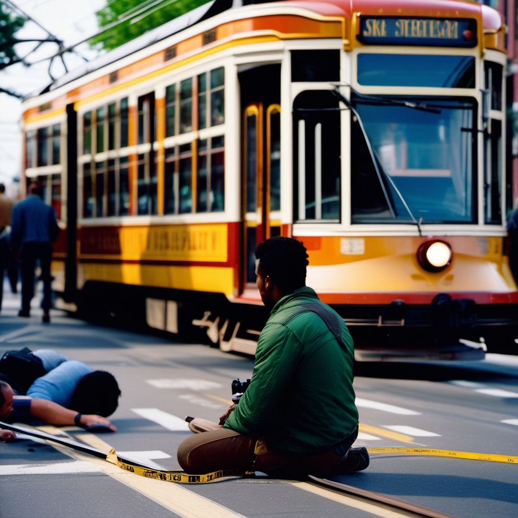 Occupant of streetcar injured in unspecified traffic accident digital illustration