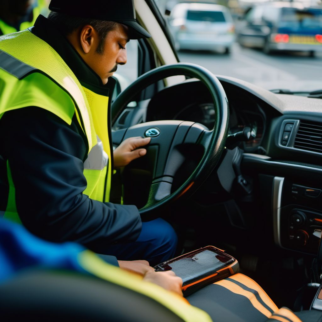 Driver of special industrial vehicle injured in traffic accident digital illustration