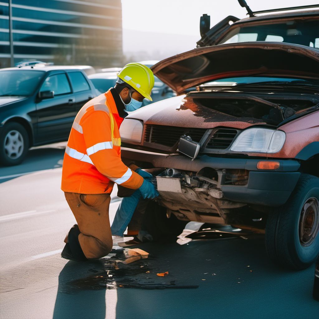 Person on outside of special industrial vehicle injured in traffic accident digital illustration