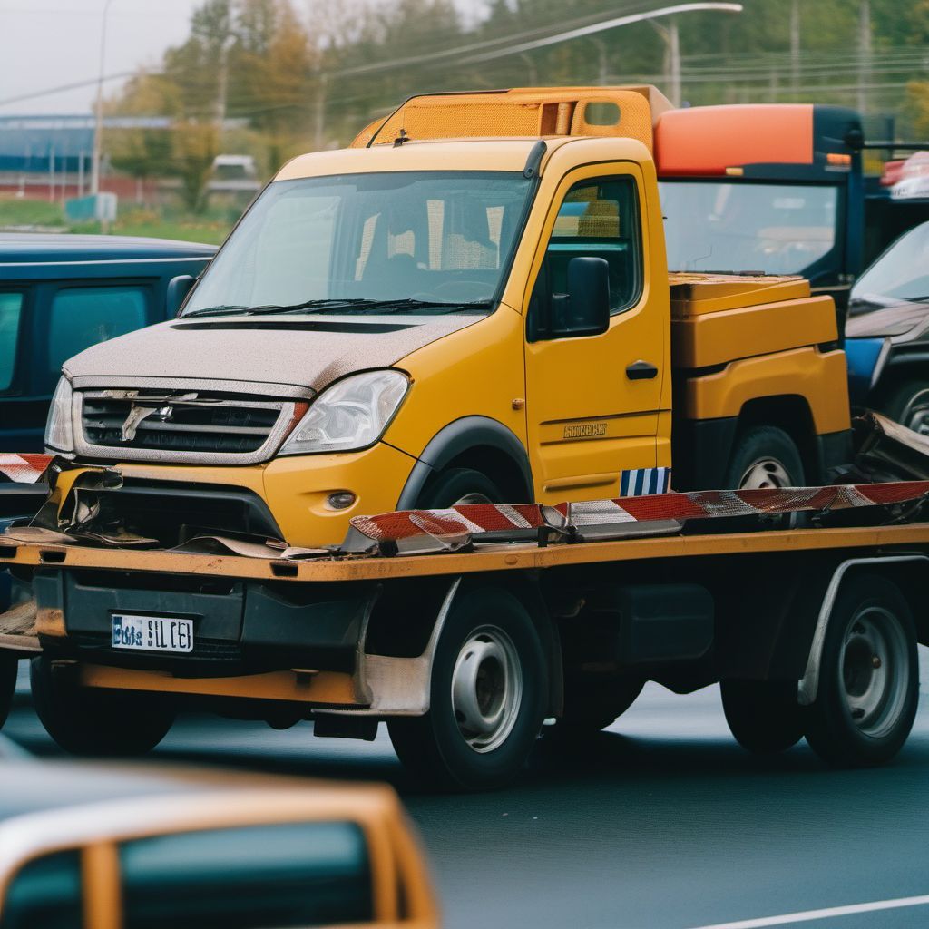 Unspecified occupant of special industrial vehicle injured in traffic accident digital illustration