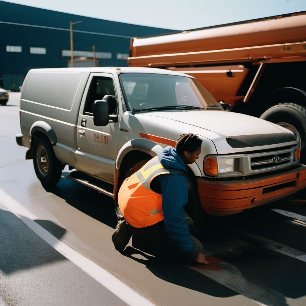 Person on outside of special industrial vehicle injured in nontraffic accident digital illustration