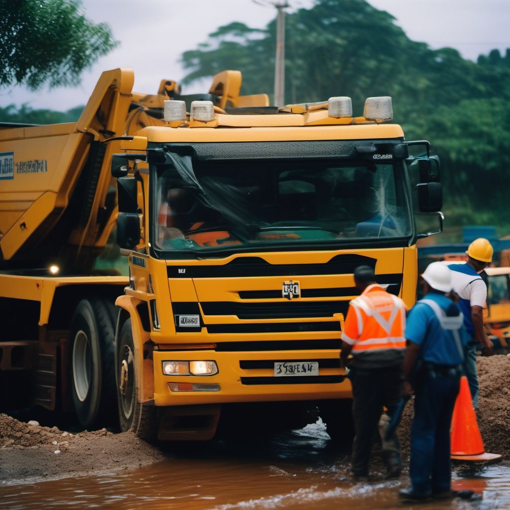 Occupant of special construction vehicle injured in transport accident digital illustration