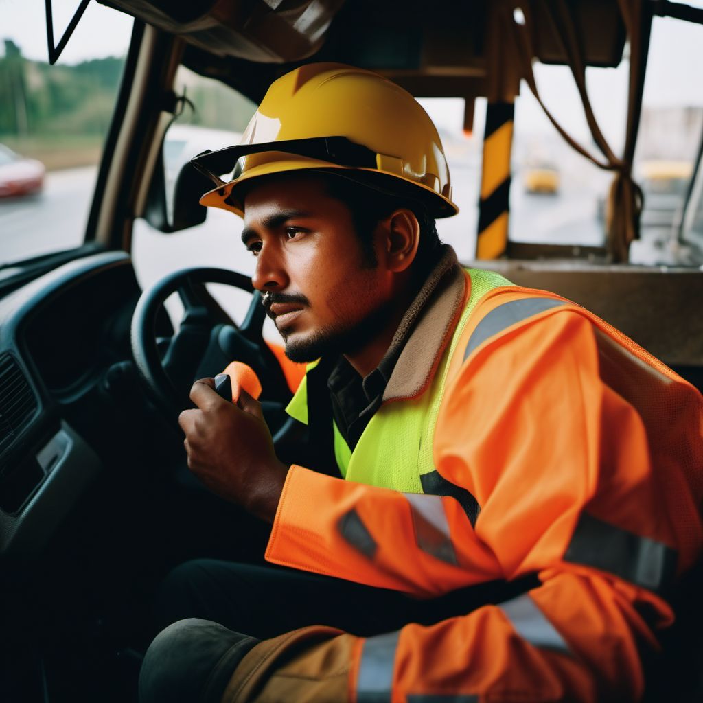 Passenger of special construction vehicle injured in traffic accident digital illustration