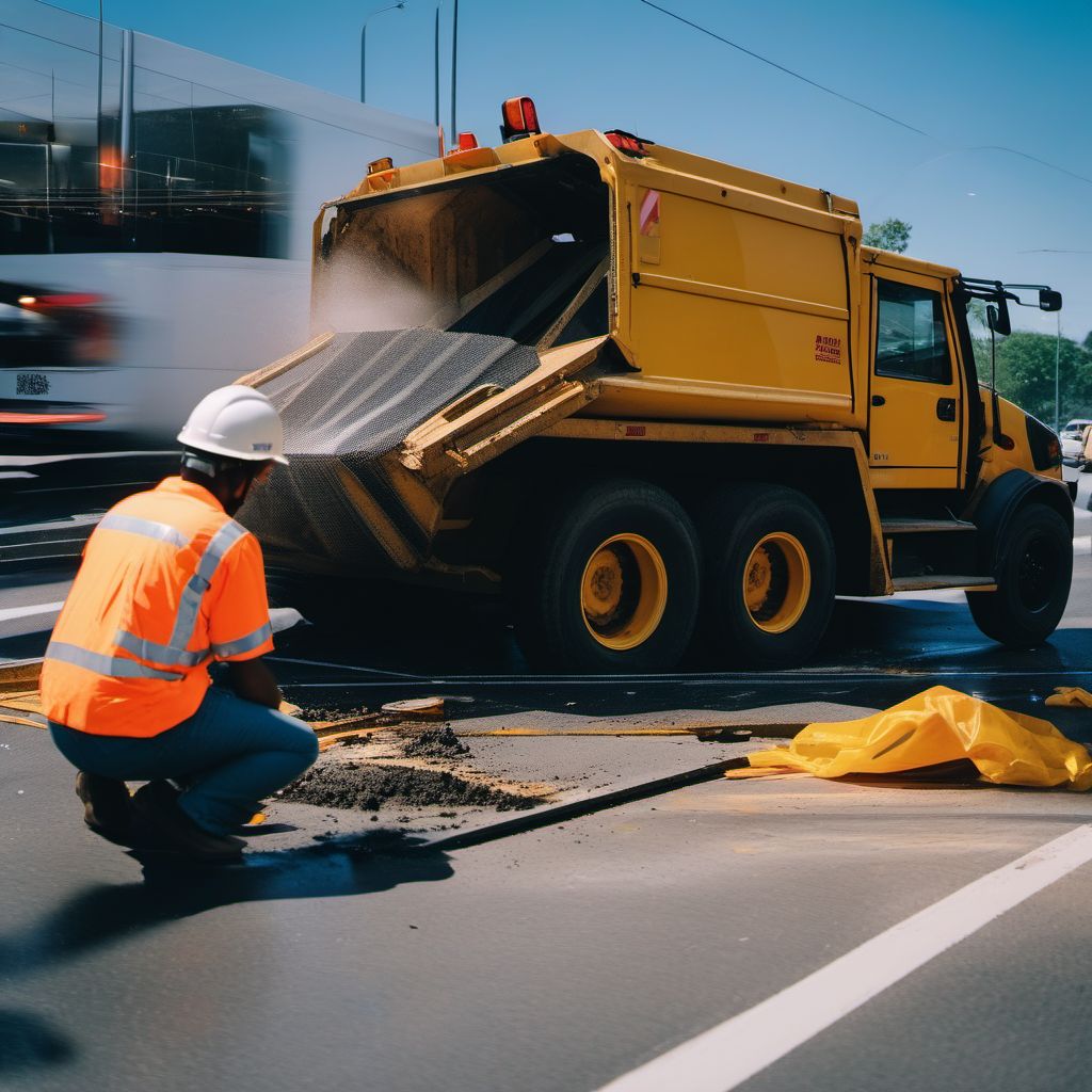 Person on outside of special construction vehicle injured in traffic accident digital illustration