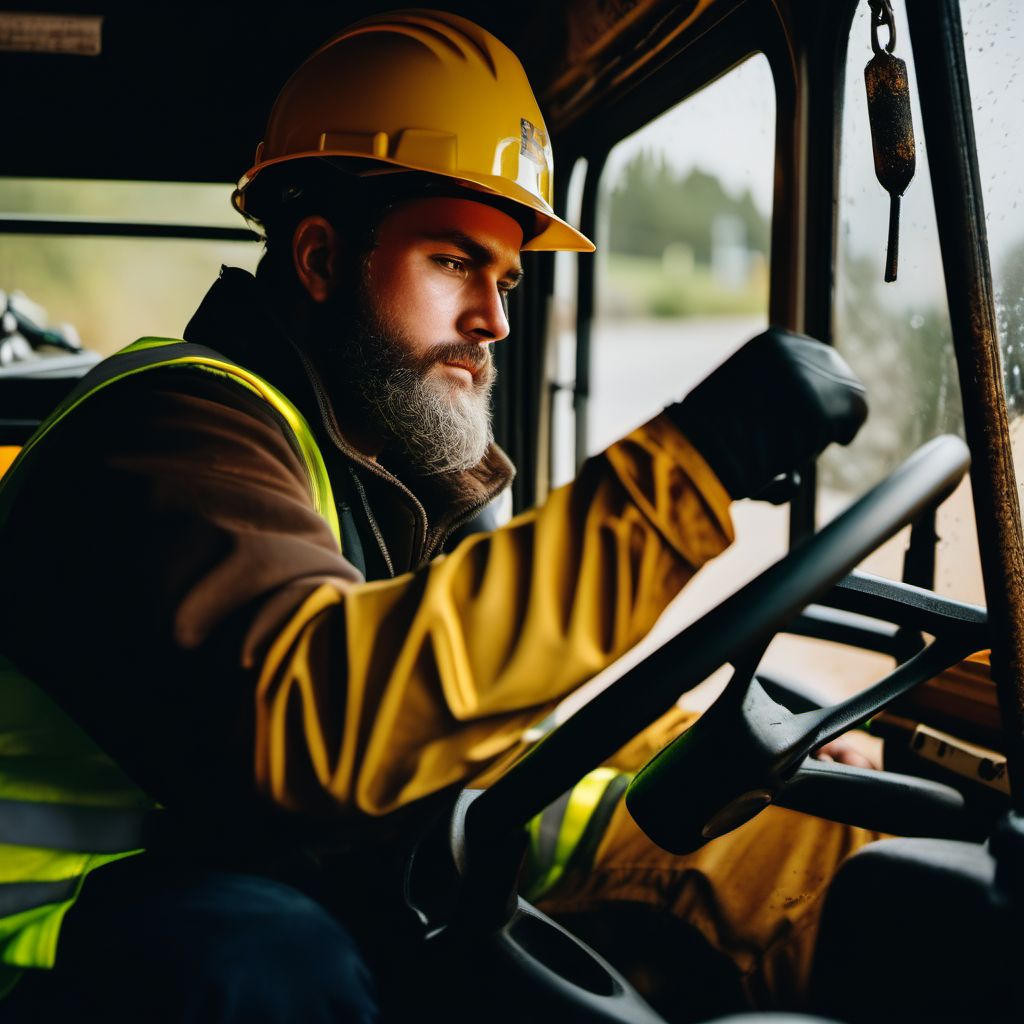 Passenger of special construction vehicle injured in nontraffic accident digital illustration