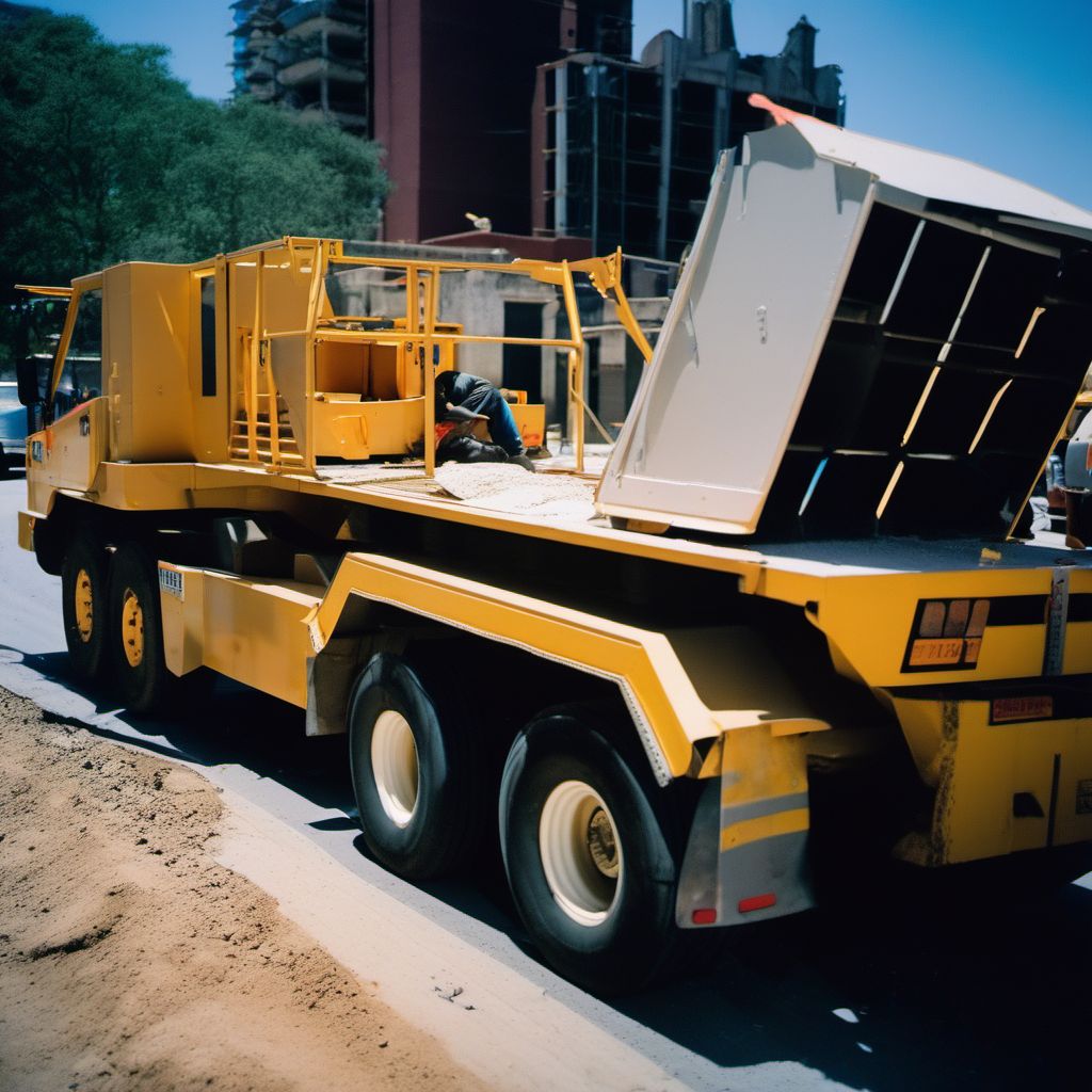 Person on outside of special construction vehicle injured in nontraffic accident digital illustration