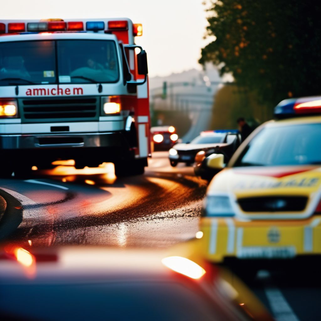 Passenger of ambulance or fire engine injured in traffic accident digital illustration