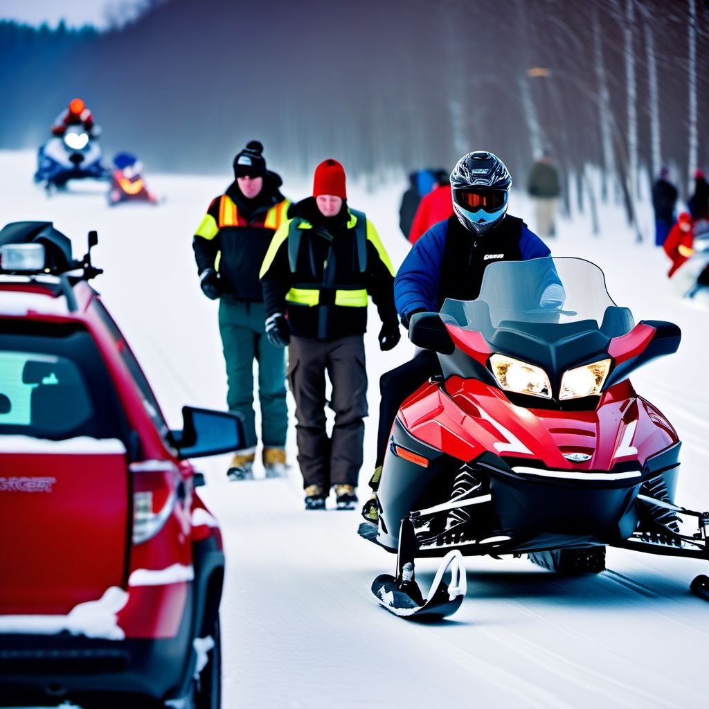 Passenger of snowmobile injured in traffic accident digital illustration