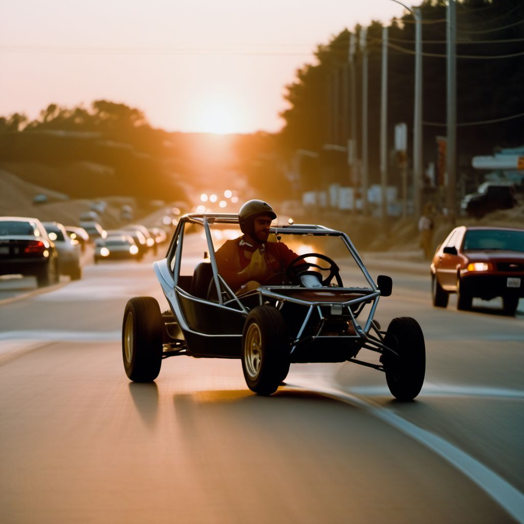 Person on outside of dune buggy injured in traffic accident digital illustration