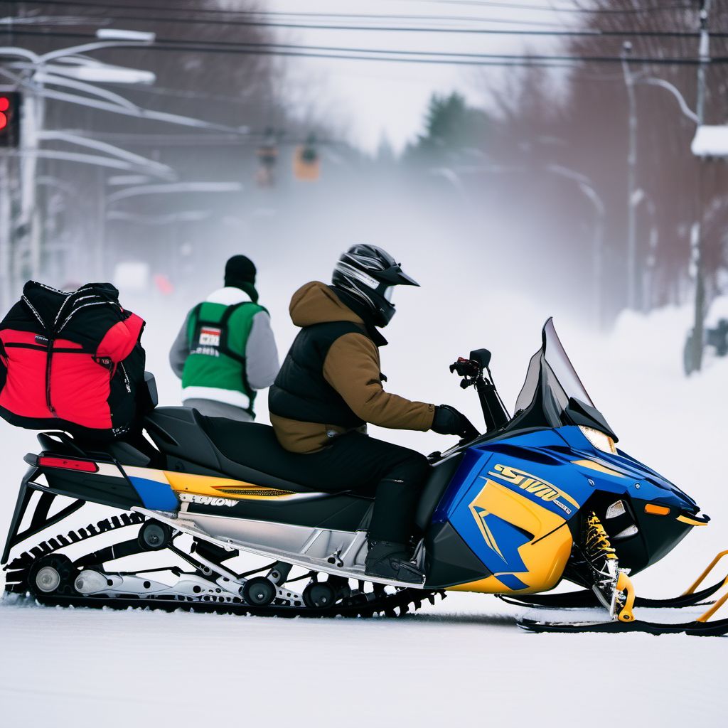 Unspecified occupant of snowmobile injured in traffic accident digital illustration