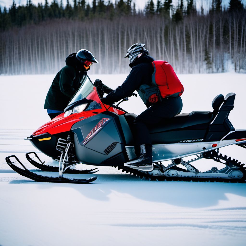 Person injured while boarding or alighting from snowmobile digital illustration