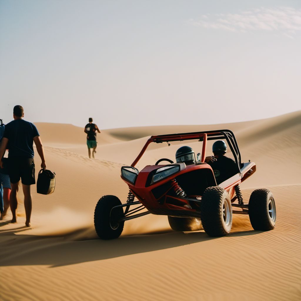 Person injured while boarding or alighting from dune buggy digital illustration