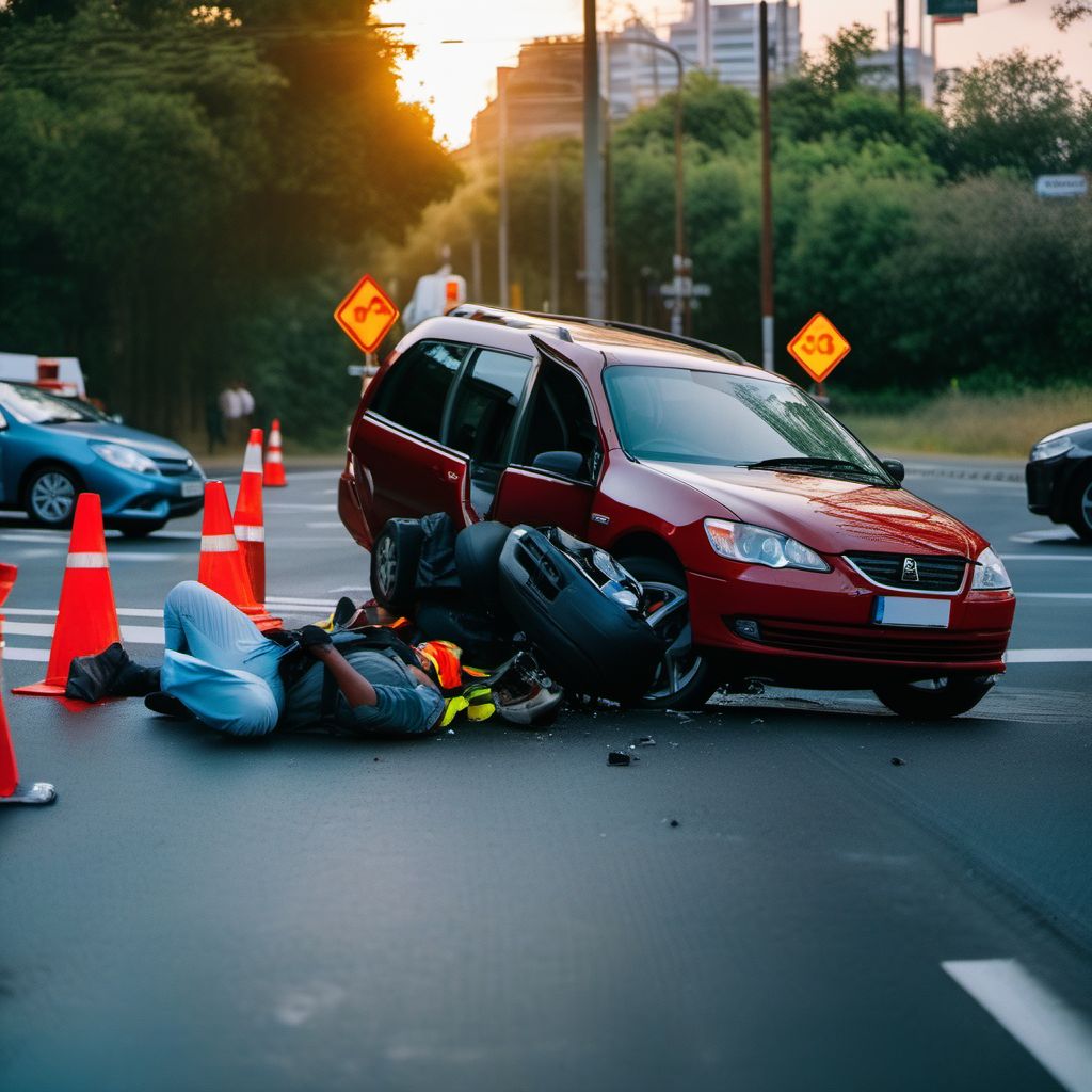 Person injured in collision between other specified motor vehicles (traffic) digital illustration