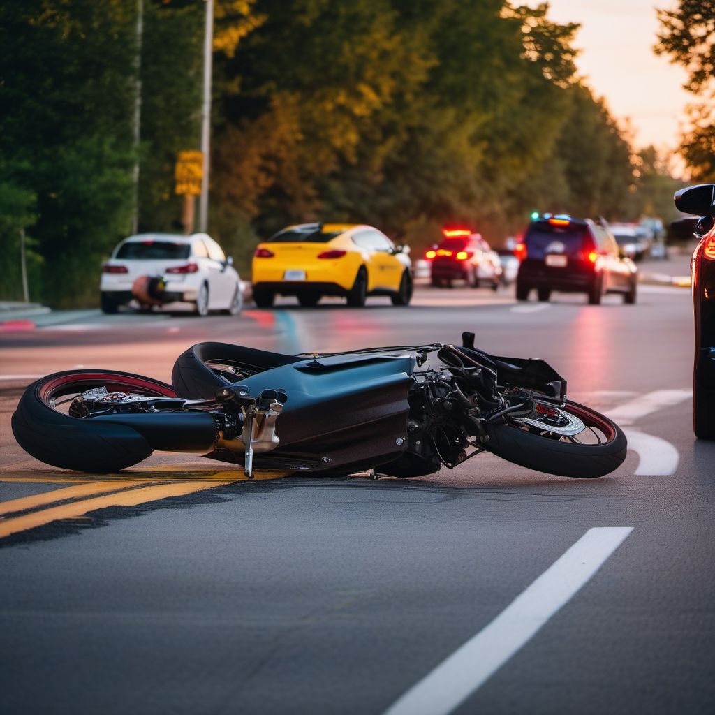 Person injured in collision between other motor vehicle and two- or three-wheeled motor vehicle, nontraffic digital illustration