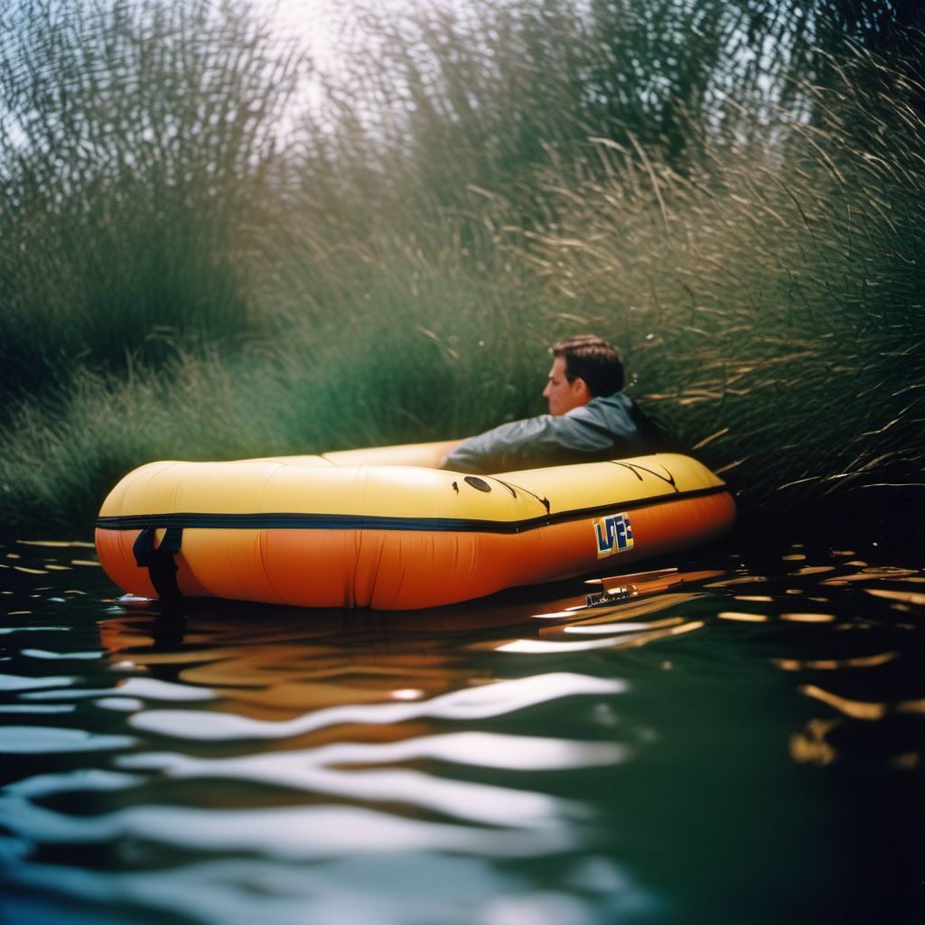 Drowning and submersion due to (nonpowered) inflatable craft sinking digital illustration