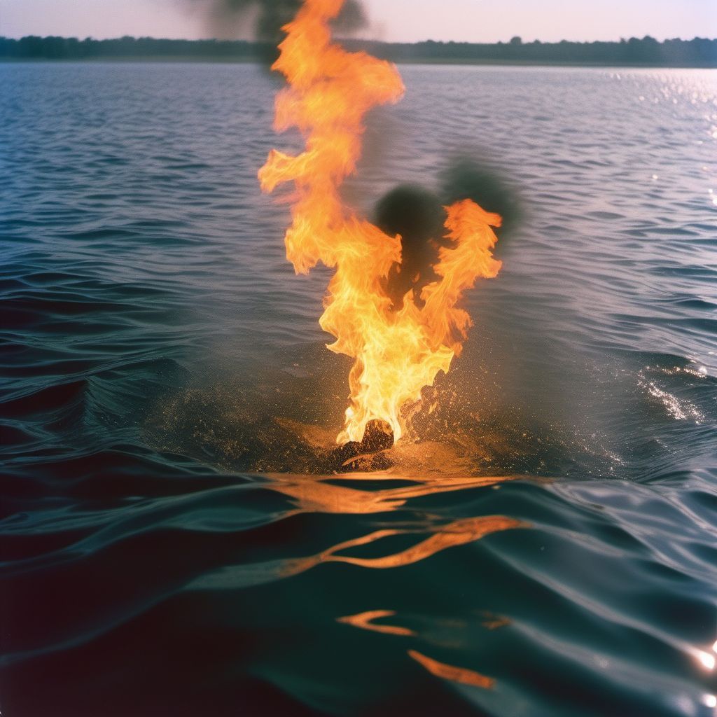 Drowning and submersion due to falling or jumping from unspecified burning watercraft digital illustration