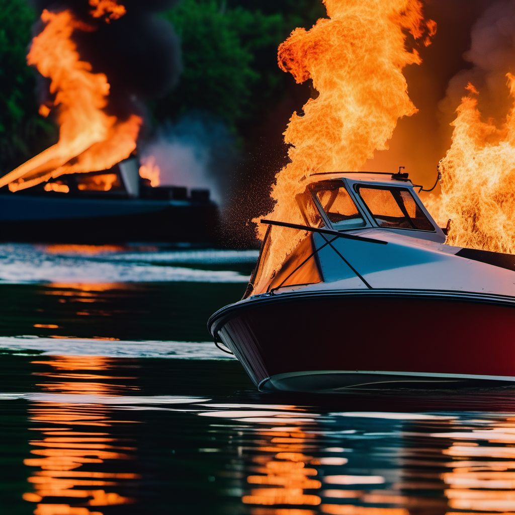 Burn due to other powered watercraft on fire digital illustration