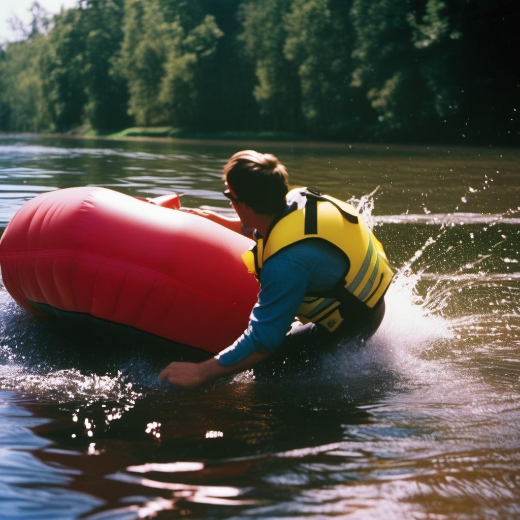 Hit or struck by falling object due to accident to (nonpowered) inflatable craft digital illustration