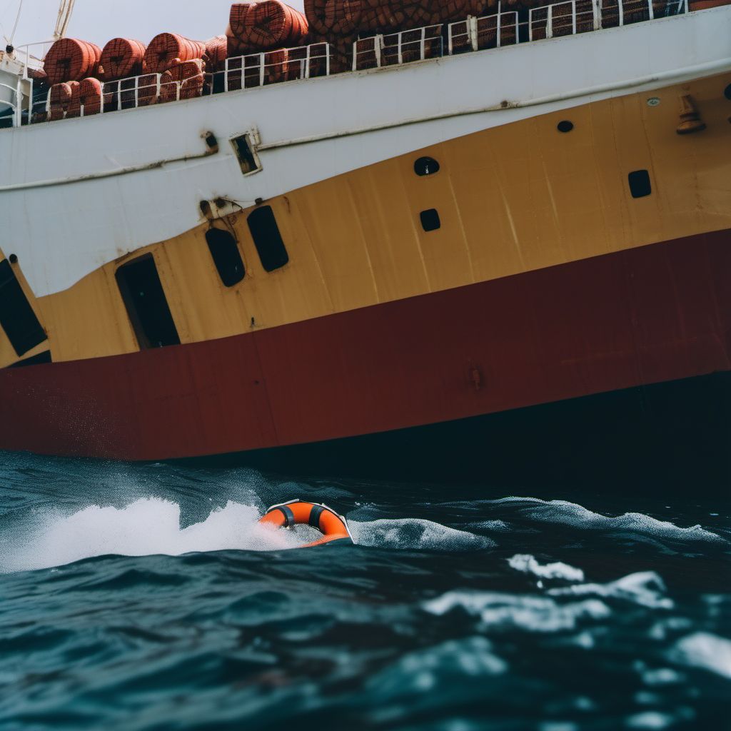 Drowning and submersion due to being thrown overboard by motion of merchant ship digital illustration