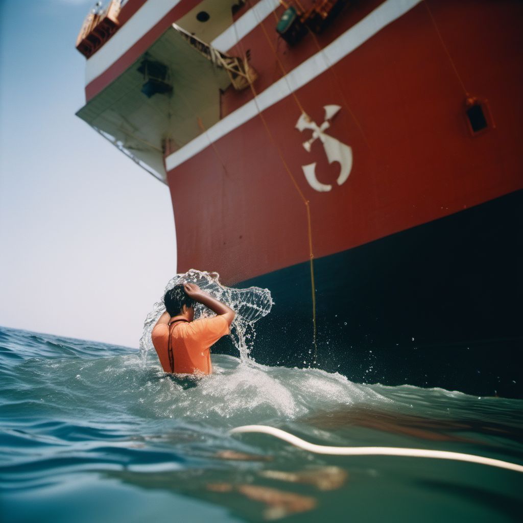 Drowning and submersion due to being washed overboard from merchant ship digital illustration