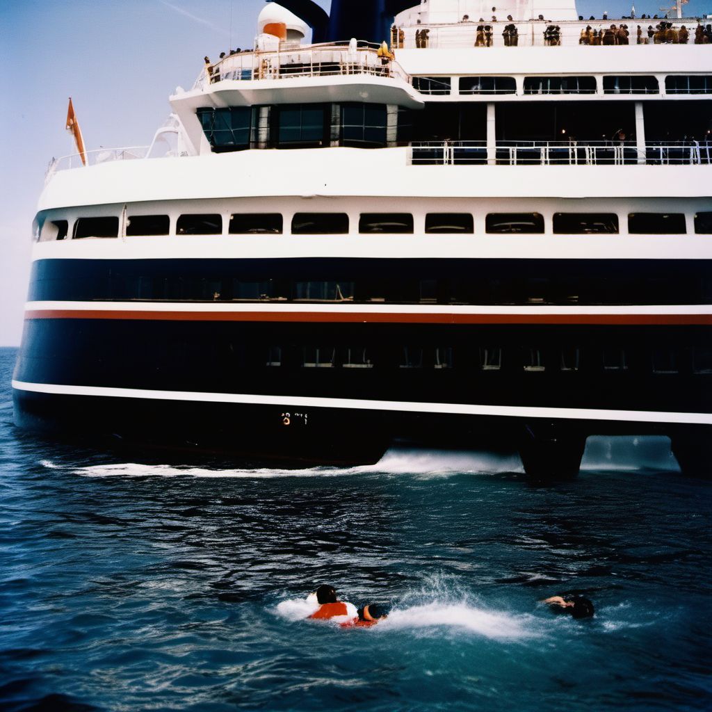 Drowning and submersion due to being washed overboard from passenger ship digital illustration