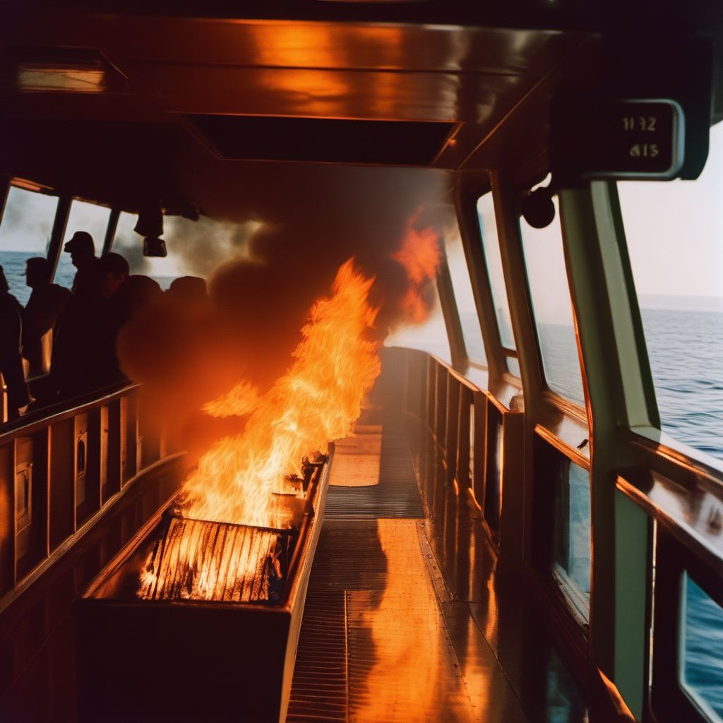 Burn due to localized fire on board passenger vessel digital illustration