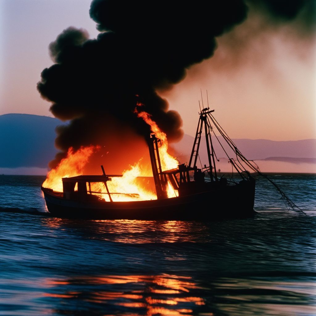 Other burn on board fishing boat digital illustration