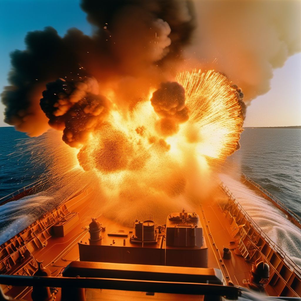 Explosion on board merchant ship digital illustration