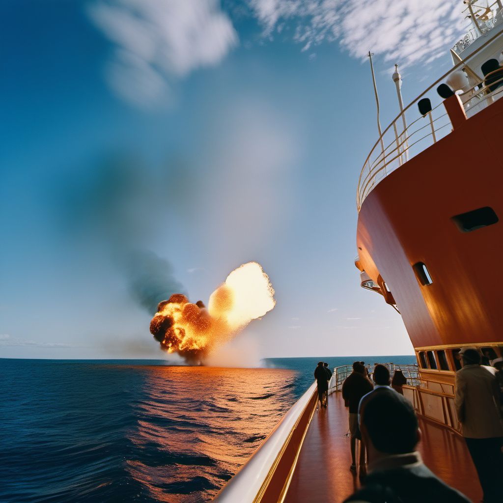 Explosion on board passenger ship digital illustration