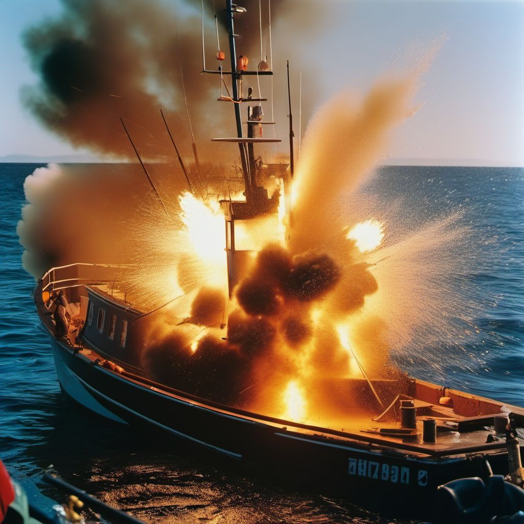 Explosion on board fishing boat digital illustration